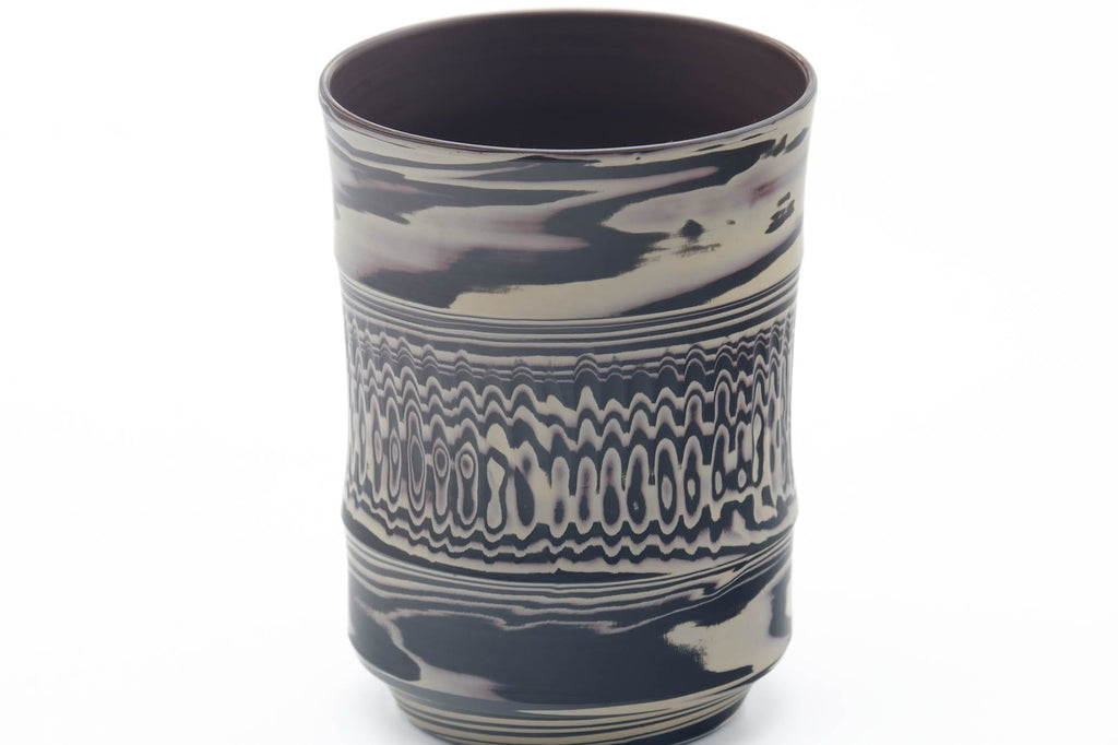 Japanese Teacup - Grey White Nerikomi Tochiri Tokoname Yunomi - 190ml