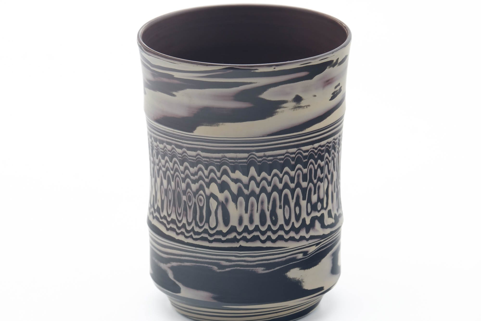 Japanese Teacup - Grey White Nerikomi Tochiri Tokoname Yunomi - 190ml