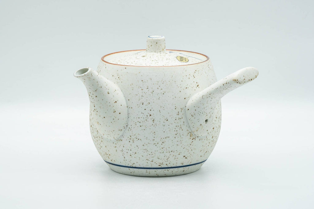 Japanese Tea Set - Blue Floral White Matte Glazed Arita-yaki Debeso Kyusu Teapot and 5 Yunomi Teacups