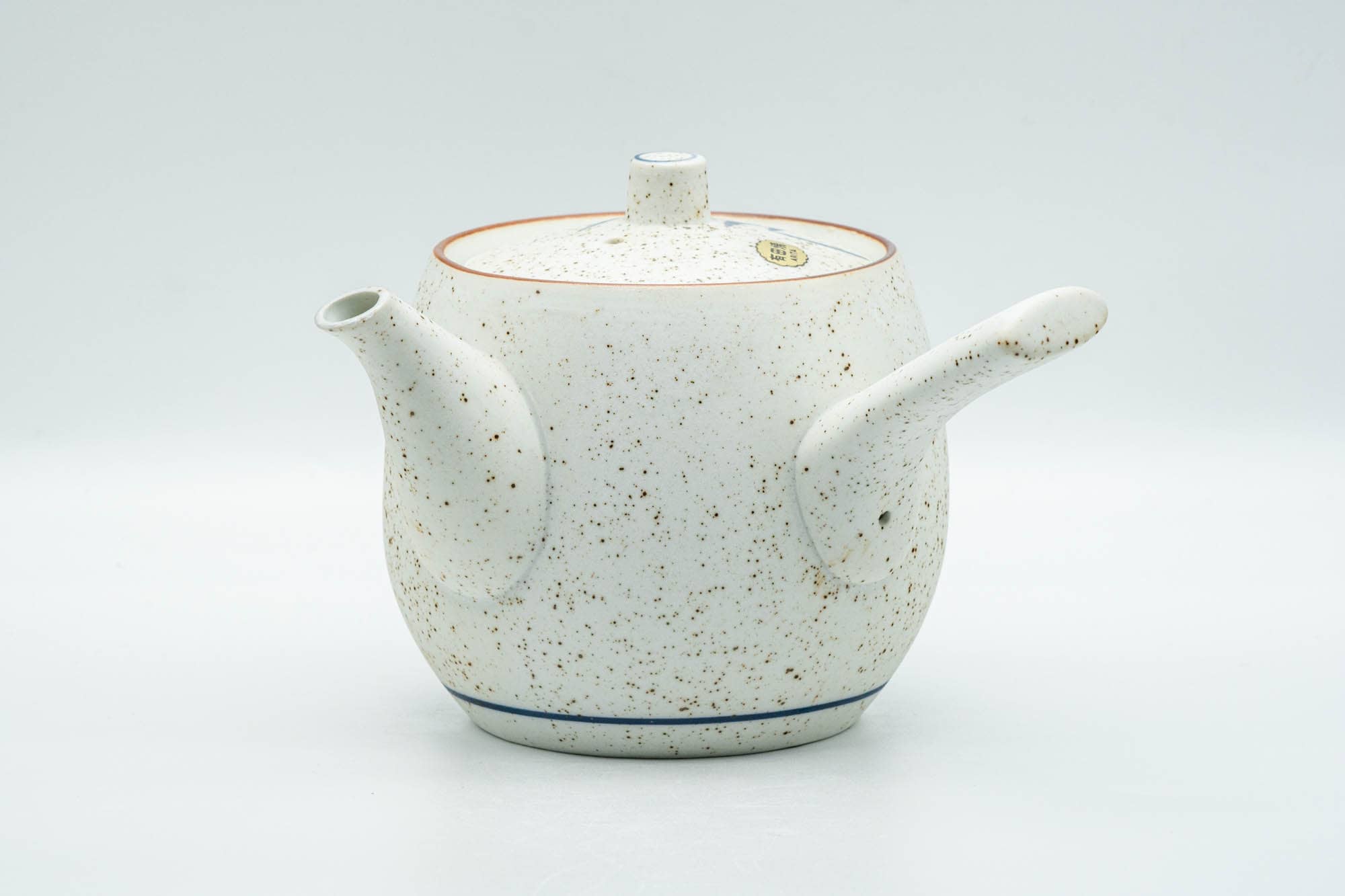 Japanese Tea Set - Blue Floral White Matte Glazed Arita-yaki Debeso Kyusu Teapot and 5 Yunomi Teacups