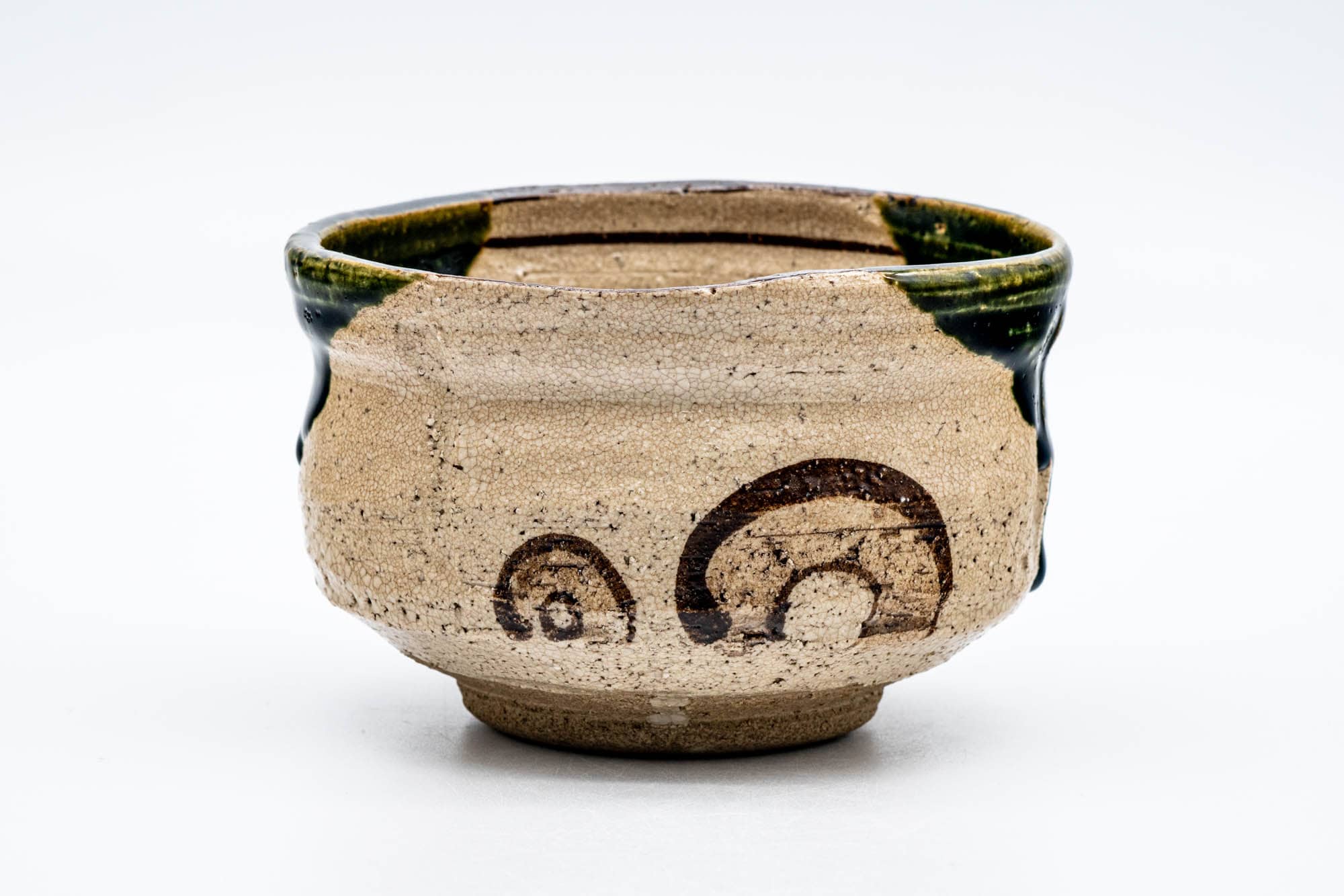 Japanese Matcha Bowl - 松本鐵山 Matsumoto Tetsuzan - Crazed Green Glazed Ao-Oribe Chawan - 350ml