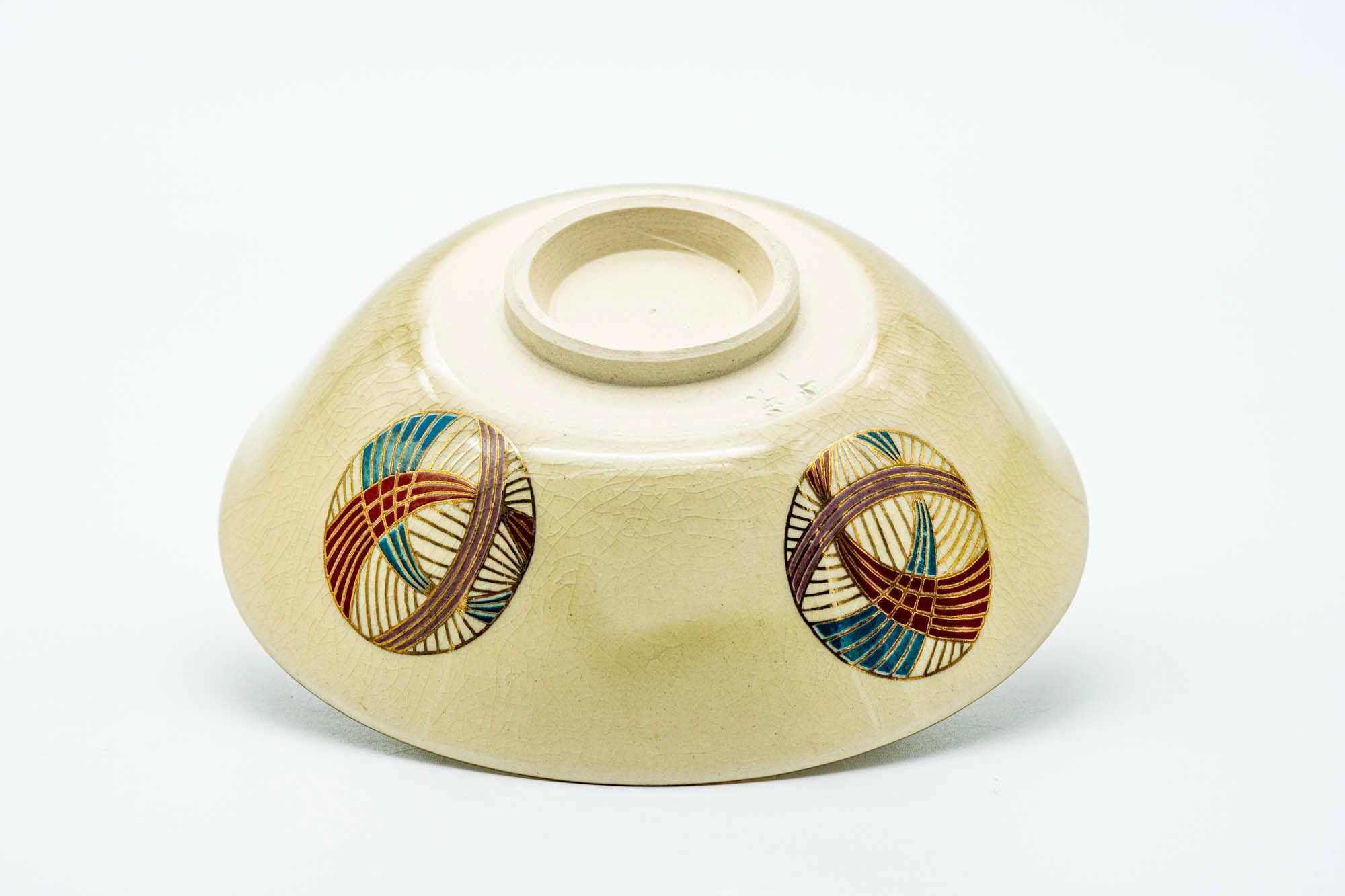 Japanese Matcha Bowl - Beige Geometric Kyo-yaki Summer Chawan - 150ml