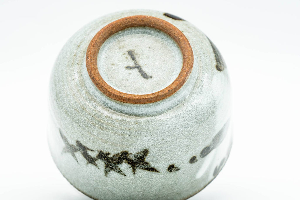 Japanese Teacup - Tiny Floral Grey Glazed Guinomi - 45ml