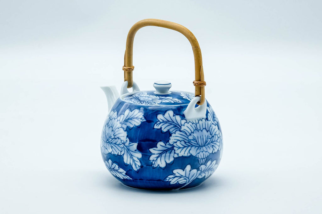 Japanese Dobin - Blue Floral Arita-yaki Porcelain Top-Handled Teapot - 500ml