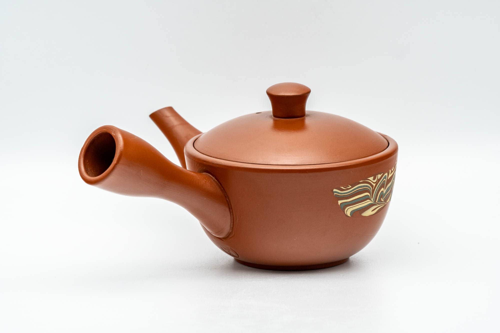 Japanese Kyusu - Akai Shinko 伸康 - Nerikomi Striped Tokoname-yaki Debeso Teapot - 150ml