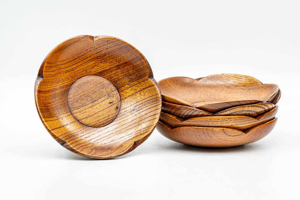 Japanese Chataku - Set of 5 Flower Petal-shaped Wooden Tea Coasters