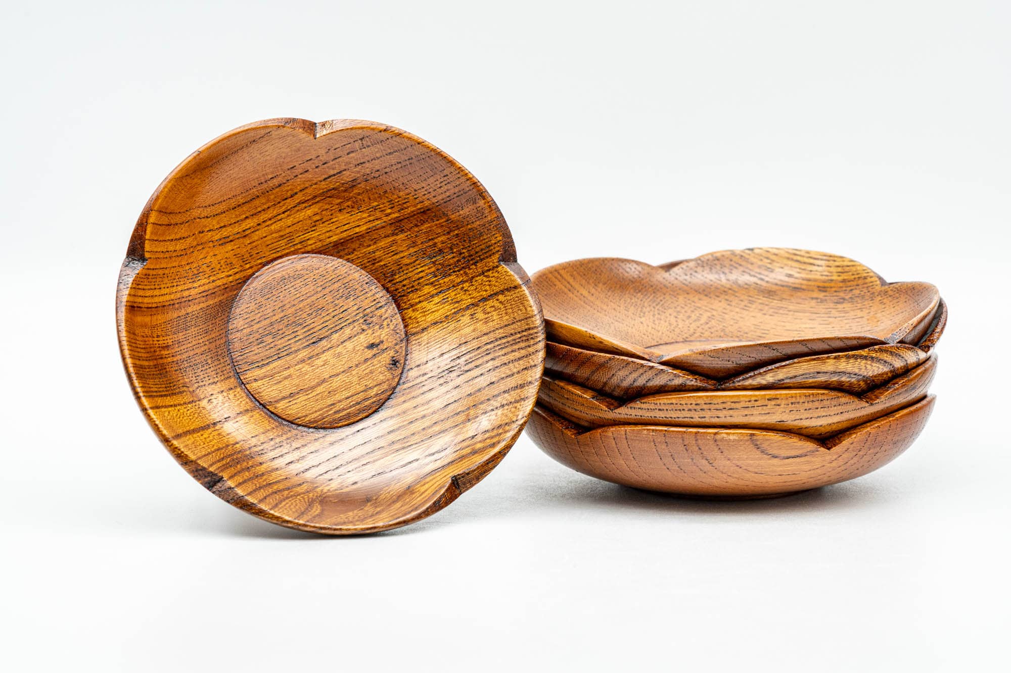 Japanese Chataku - Set of 5 Flower Petal-shaped Wooden Tea Coasters