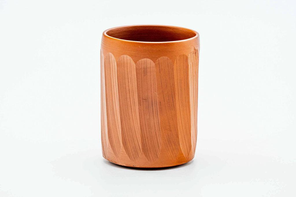 Japanese Teacup - Carved Red Shudei Tokoname-yaki Yunomi - 140ml