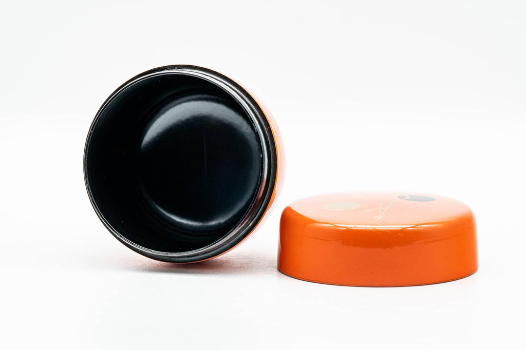Japanese Natsume - Geometric Patterned Orange Black Lacquered Tea Caddy - 100ml
