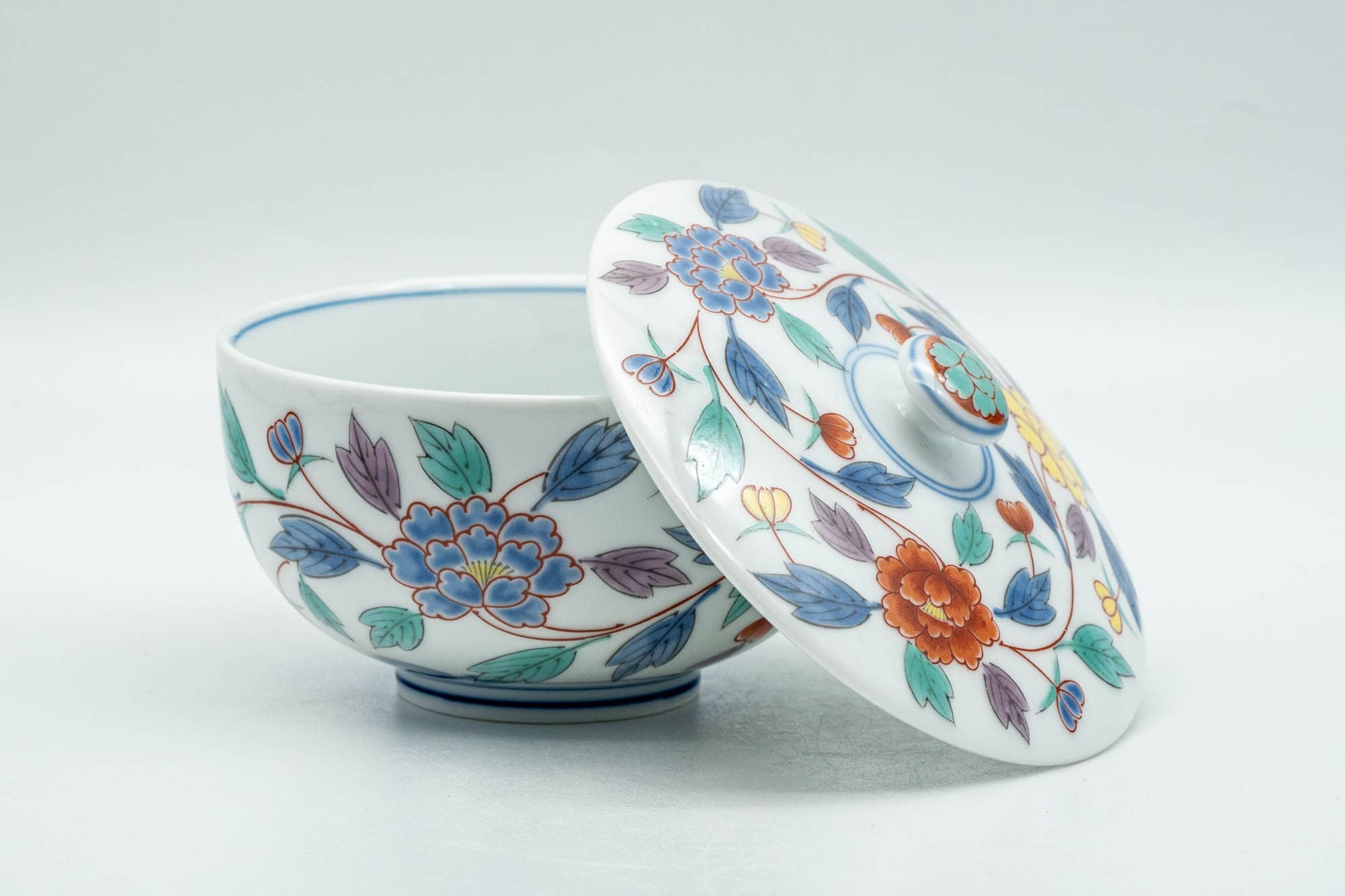 Japanese Teacup - Colourful Floral Arita-yaki Lidded Yunomi - 120ml