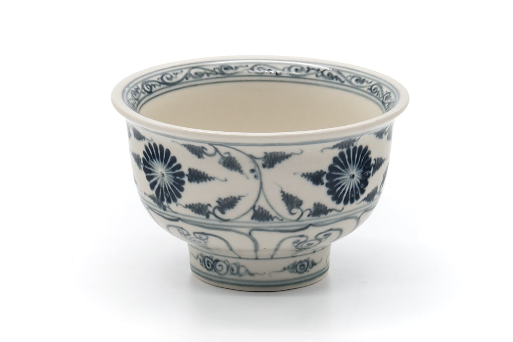 Japanese Matcha Bowl - Blue Floral Vietnamese-style Annan Chawan - 325ml