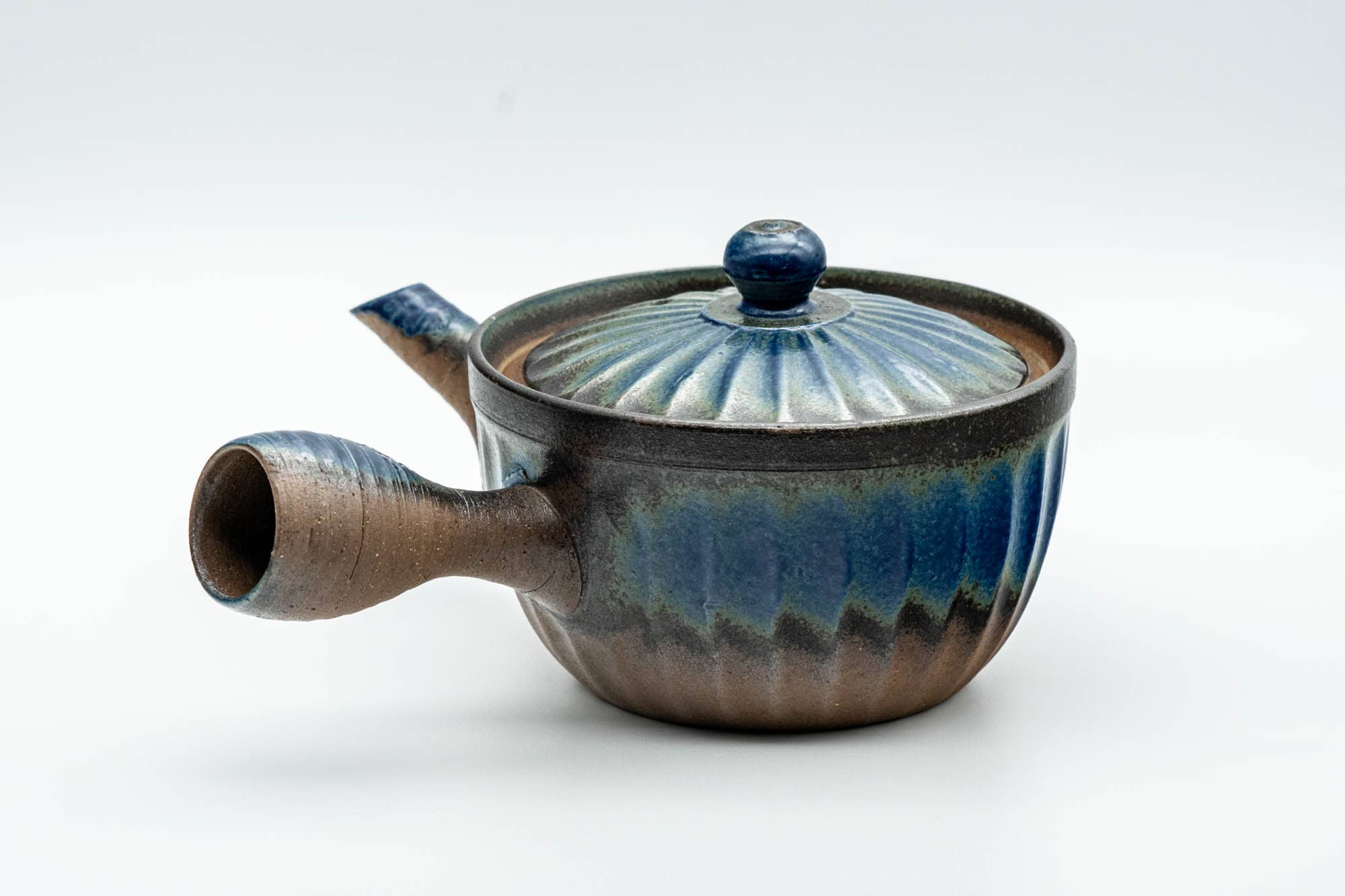 Japanese Kyusu - Blue Brown Wavy Body Nozomi Teapot - 225ml