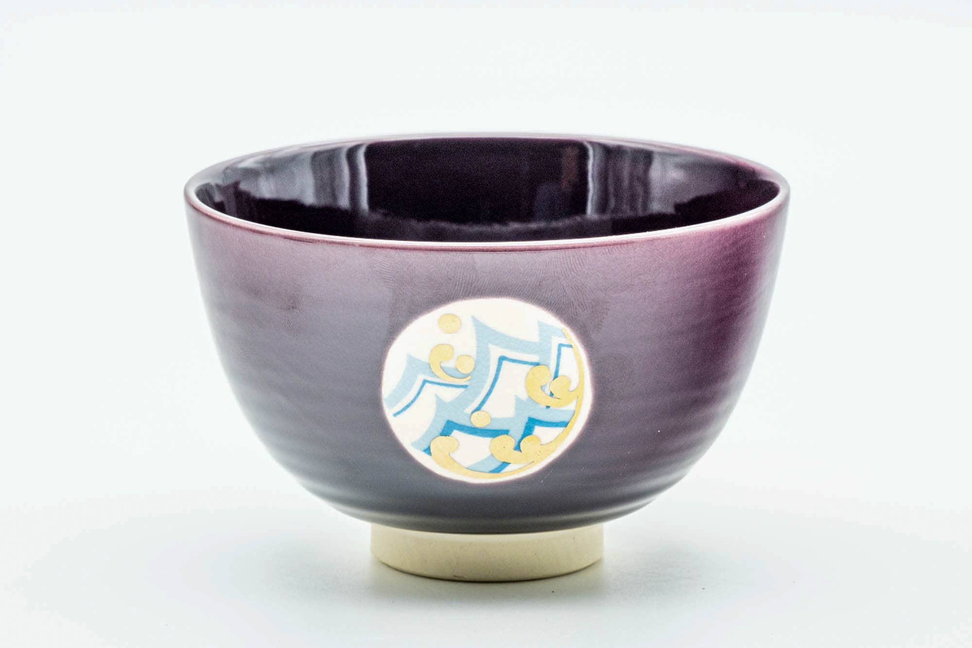 Japanese Matcha Bowl - Purple Geometric Kyo-yaki Chawan - 300ml