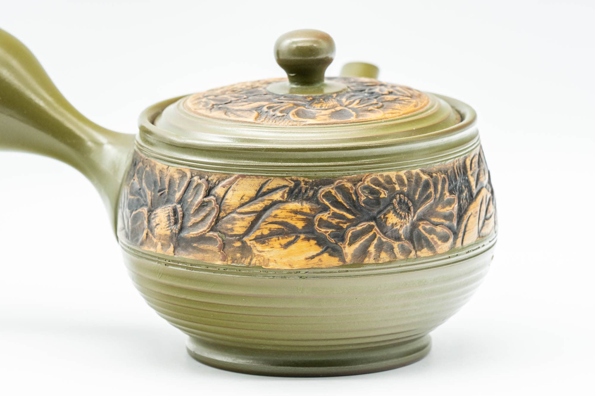 Japanese Kyusu - Green Floral Tokoname-yaki Nozomi Teapot - 200ml