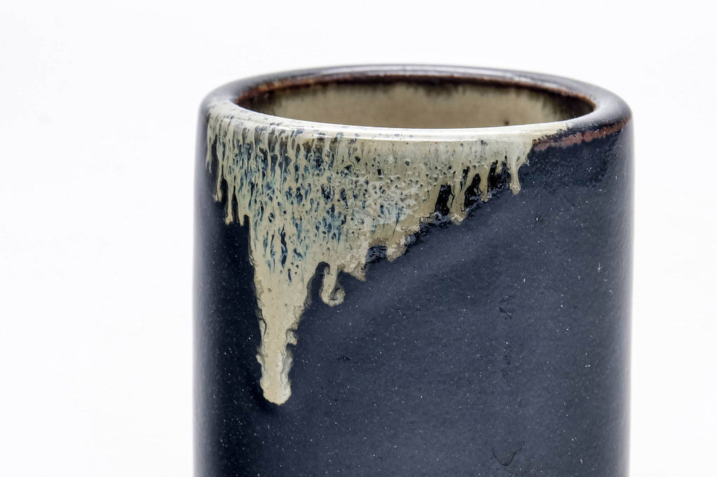 Japanese Teacup - Black Beige Drip-Glazed Ushirode Yunomi - 100ml