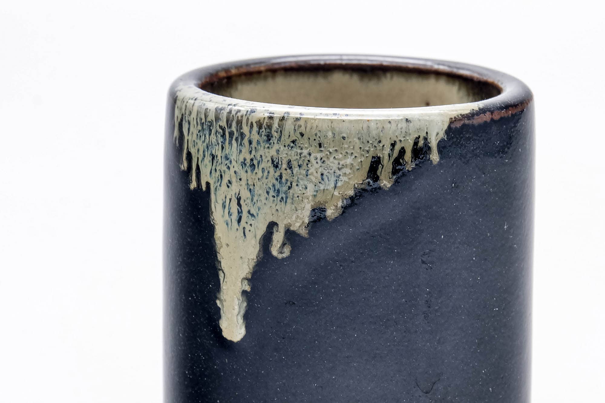 Japanese Teacup - Black Beige Drip-Glazed Ushirode Yunomi - 100ml