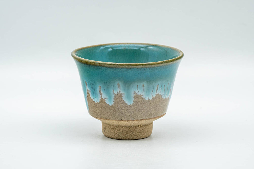 Japanese Teacup - Beige Turquoise Drip-Glazed Agano-yaki Yunomi - 70ml