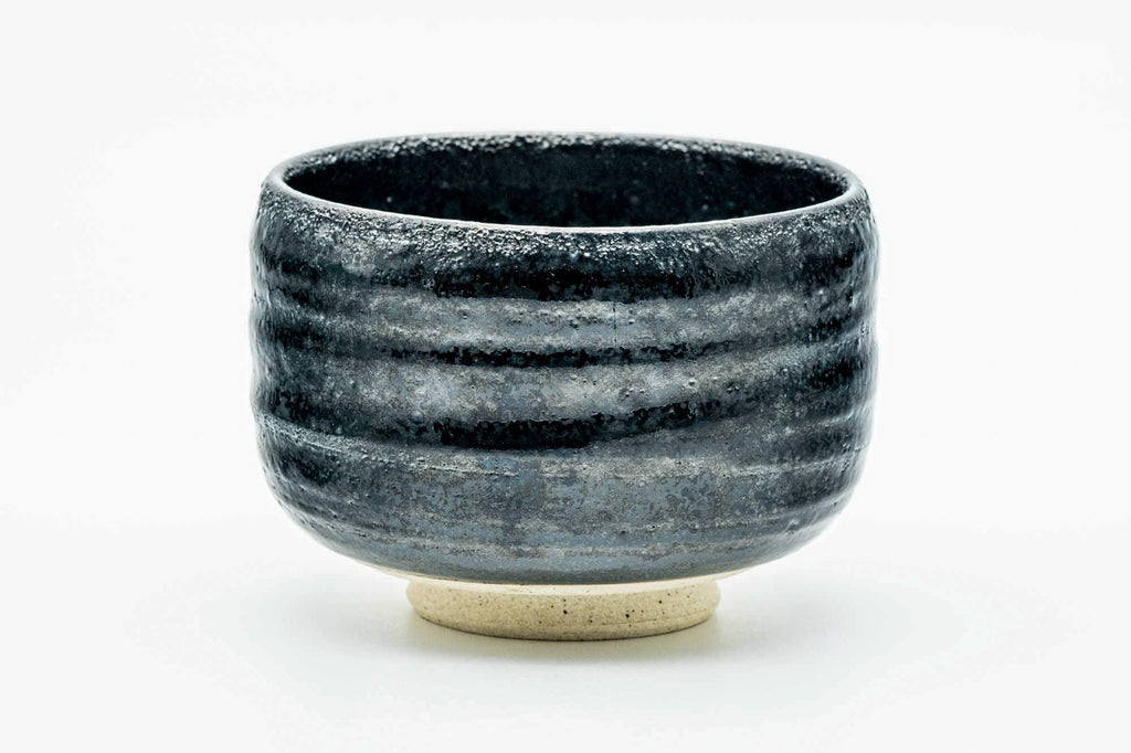 Japanese Matcha Bowl - Small Floral Black Metallic Glazed Chawan - 200ml