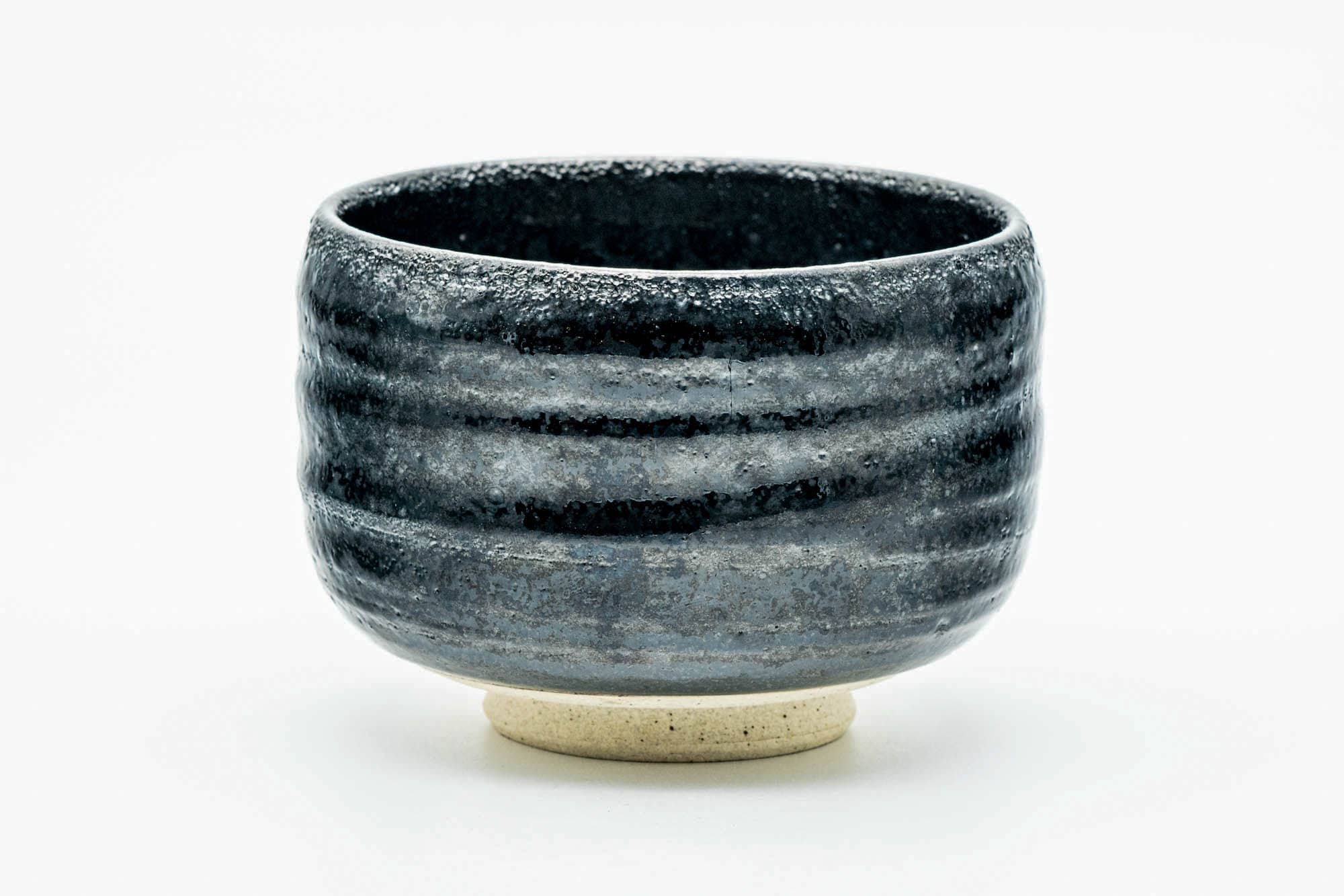 Japanese Matcha Bowl - Small Floral Black Metallic Glazed Chawan - 200ml