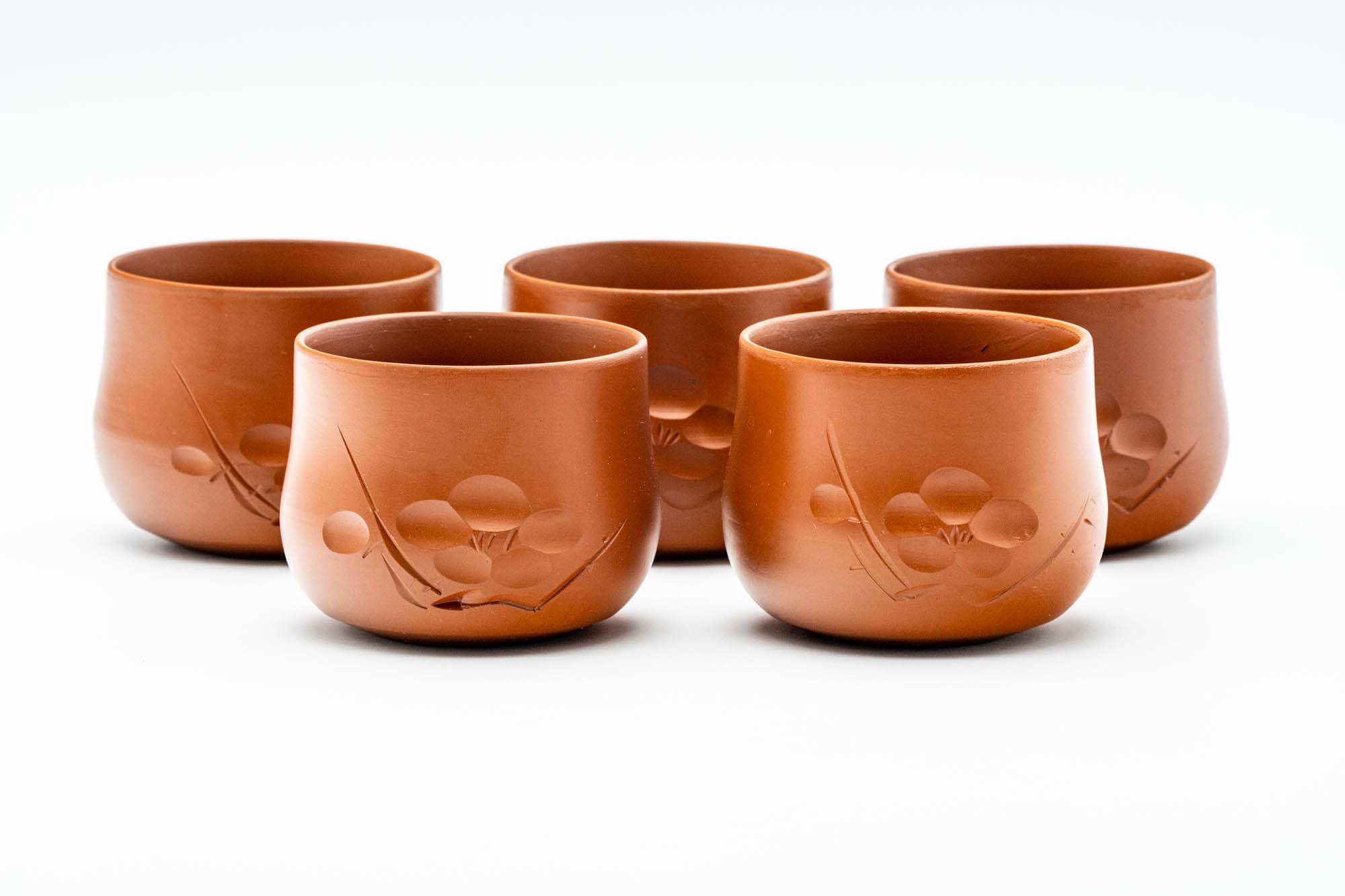 Japanese Tea Set - Floral Engraved Tokoname-yaki Kyusu Teapot with 5 Yunomi Teacups