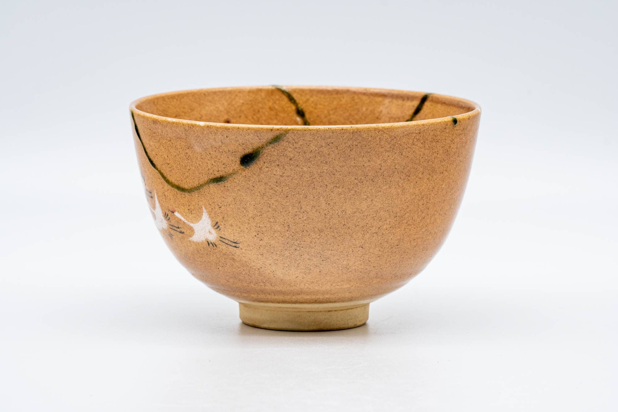 Japanese Matcha Bowl - Beige Glazed Soaring Egrets Kyo-yaki Chawan - 500ml