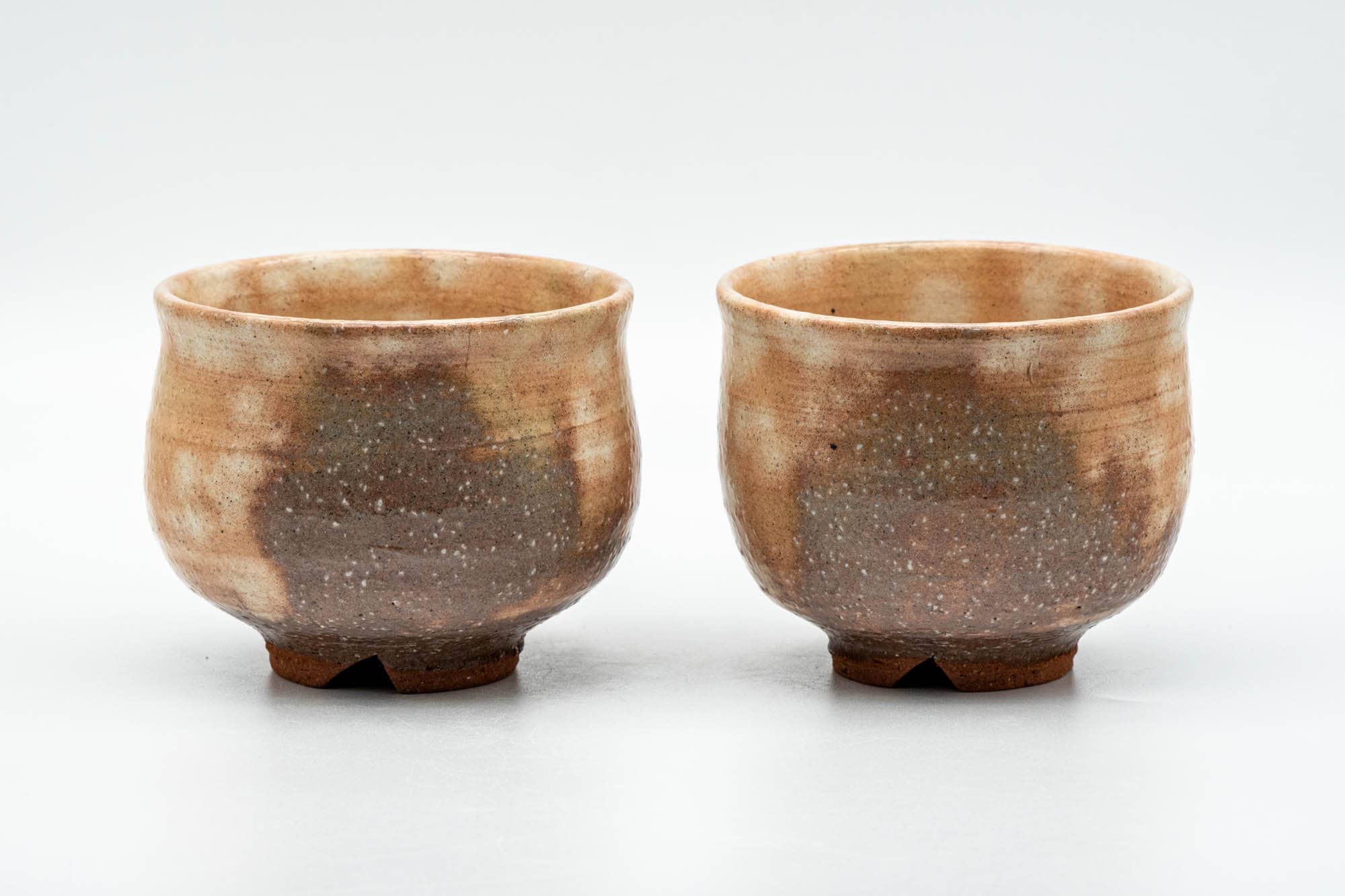 Japanese Teacups - Pair of Beige Brown Gohonte Hagi-yaki Yunomi - 180ml