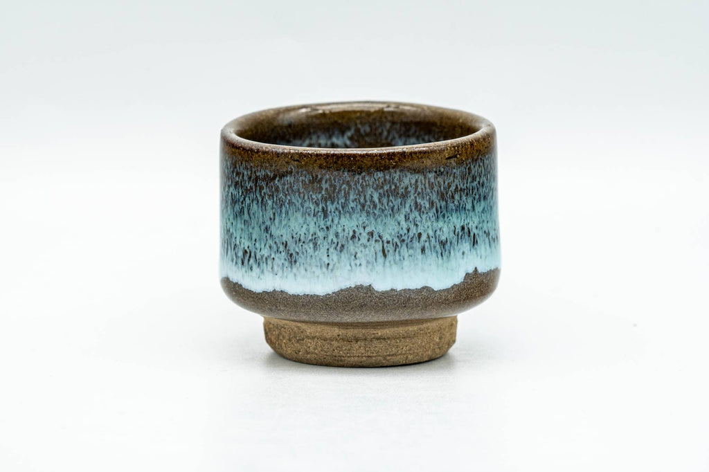 Japanese Teacups - Set of 4 Blue Hare's Fur Drip-Glazed Agano-yaki Guinomi - 35ml