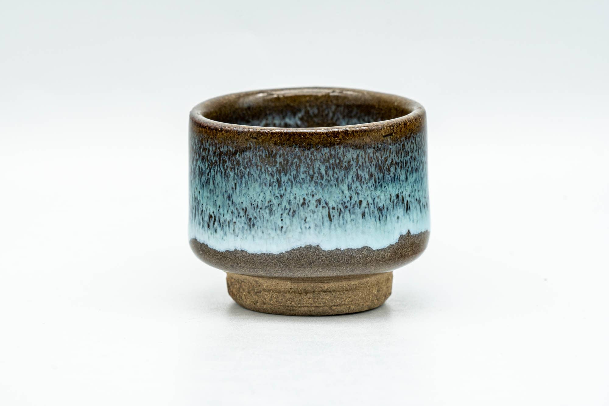 Japanese Teacups - Set of 4 Blue Hare's Fur Drip-Glazed Agano-yaki Guinomi - 35ml