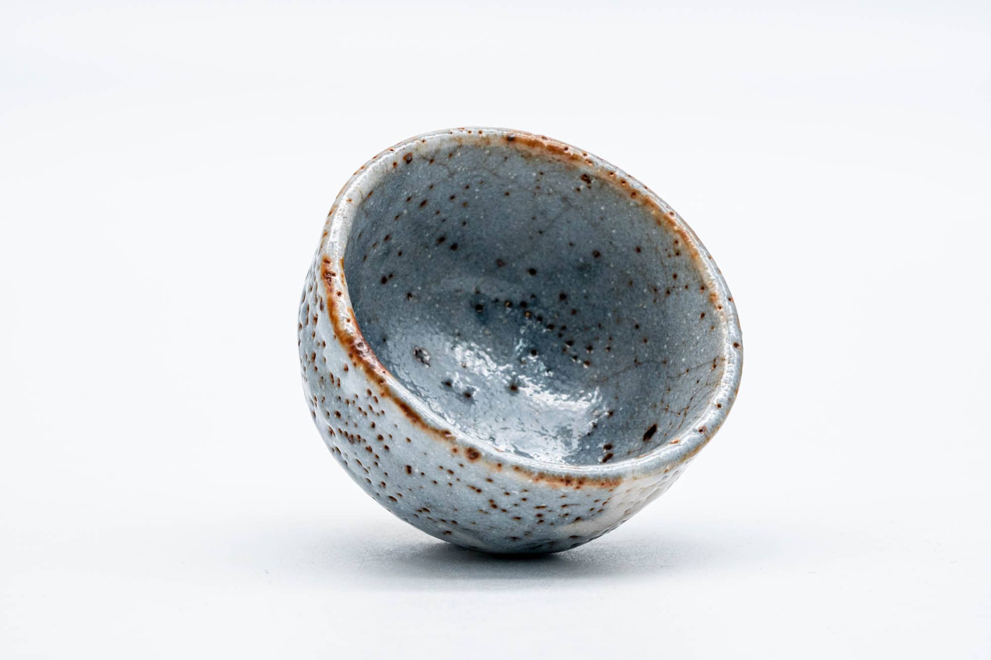 Japanese Teacup - Floral Blue Shino Glazed Mino-yaki Guinomi - 50ml