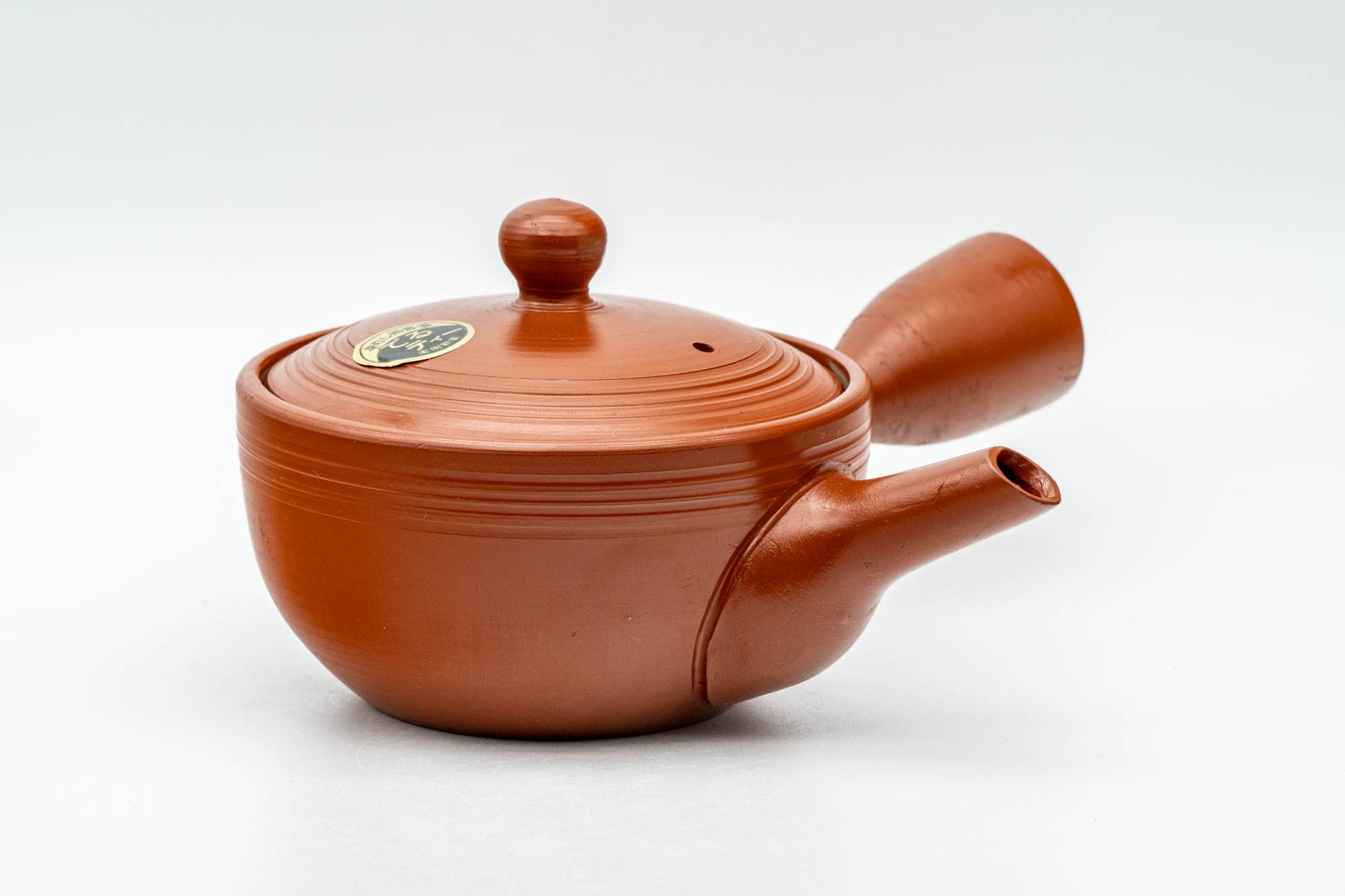 Japanese Kyusu - Spiraling Red Shudei Tokoname-yaki Mesh Teapot - 250ml