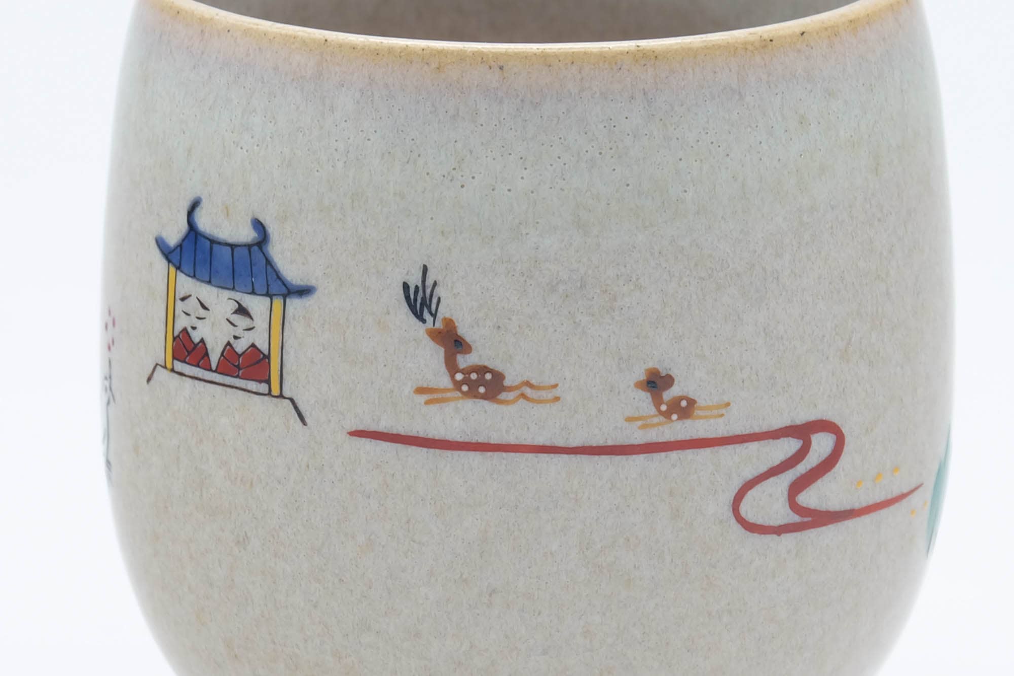 Japanese Teacup - 赤膚山 Akiyama Kiln - Nara Village-themed Akahada-yaki Yunomi - 150ml