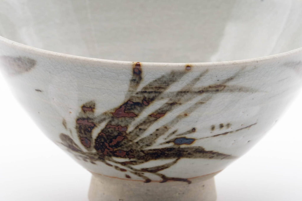 Japanese Matcha Bowl - Grey Glazed Long Grass Decorated Chawan - 330ml