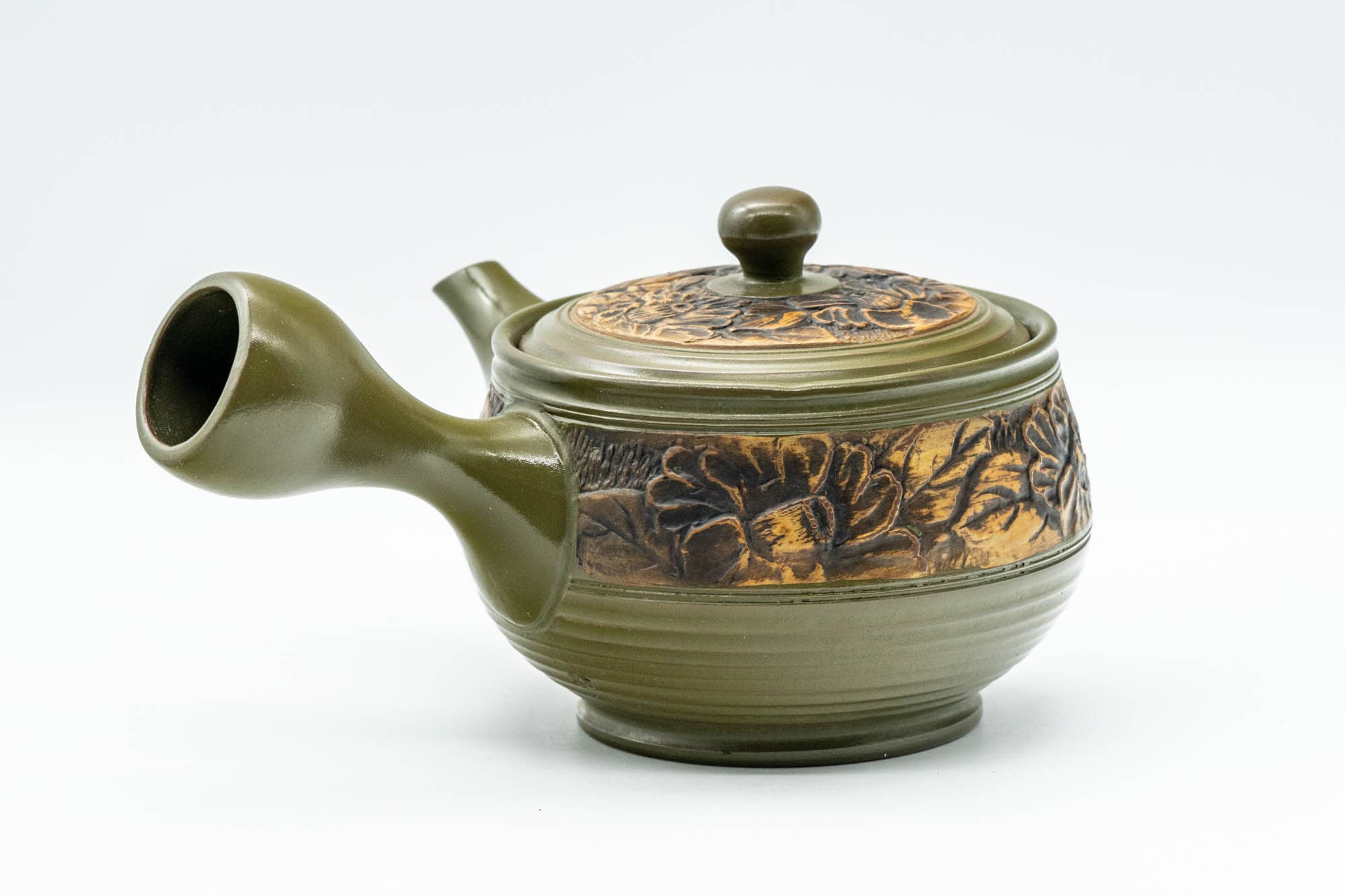 Japanese Kyusu - Green Floral Tokoname-yaki Nozomi Teapot - 200ml