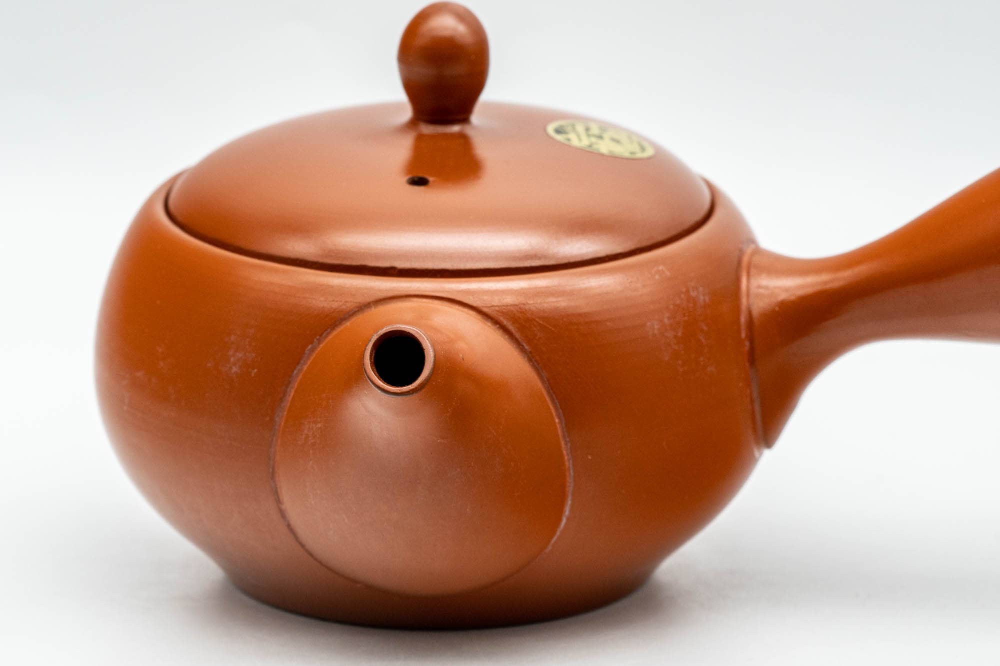 Japanese Kyusu - Kanji Engraved Red Shudei Tokoname-yaki Mesh Teapot - 350ml