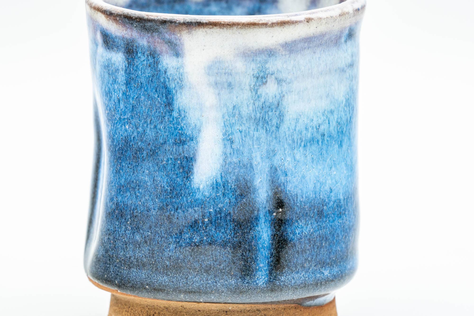 Japanese Teacup - Blue White Hare's Fur Glazed Waisted Yunomi - 130ml