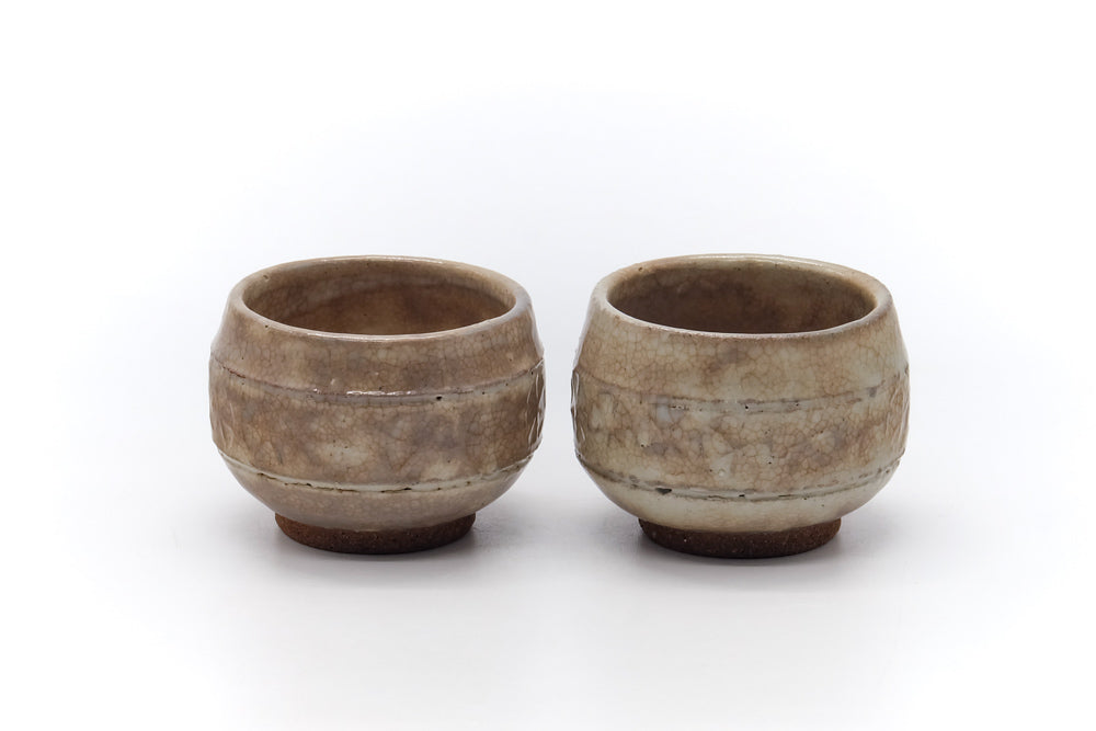 Japanese Teacups - Pair of Beige Hagi Guinomi - 50ml