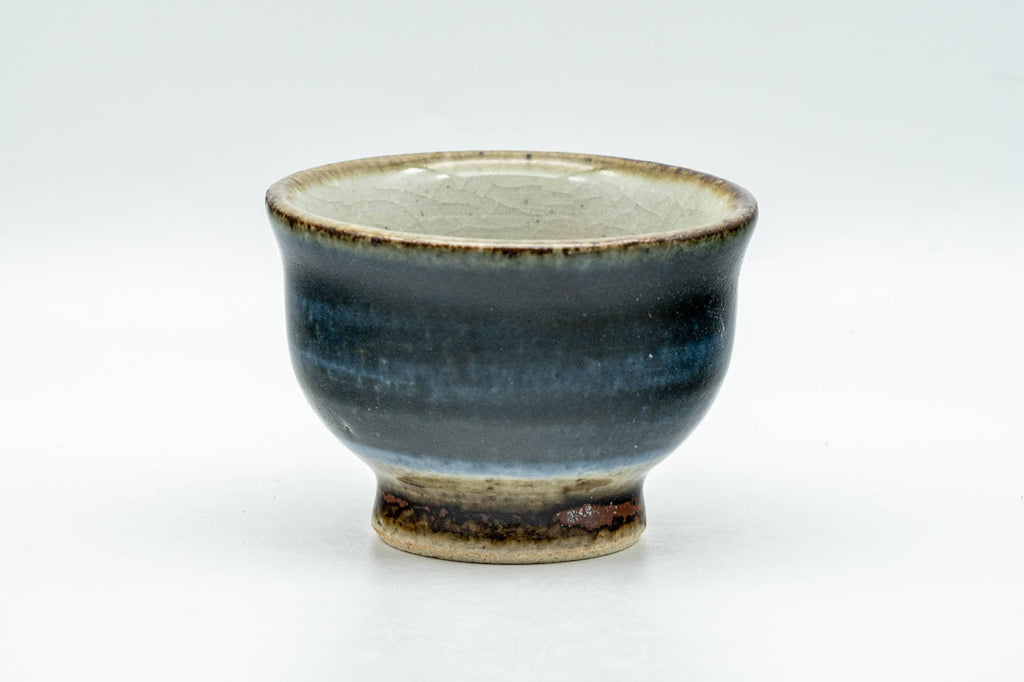 Japanese Teacup - Black Blue Glazed Exterior Beige Interior Yunomi - 70ml