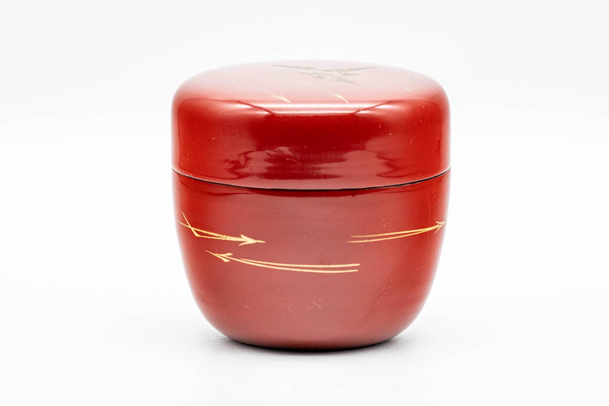 Japanese Natsume - Gold Crane Red Black Lacquered Tea Caddy - 85ml