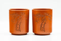 Japanese Teacups - Pair of Engraved Red Shudei Tokoname-yaki Yunomi - 150ml