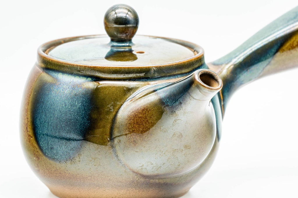 Japanese Kyusu - Blue Brown Glazed Mesh Filter Side-handled Teapot - 300ml