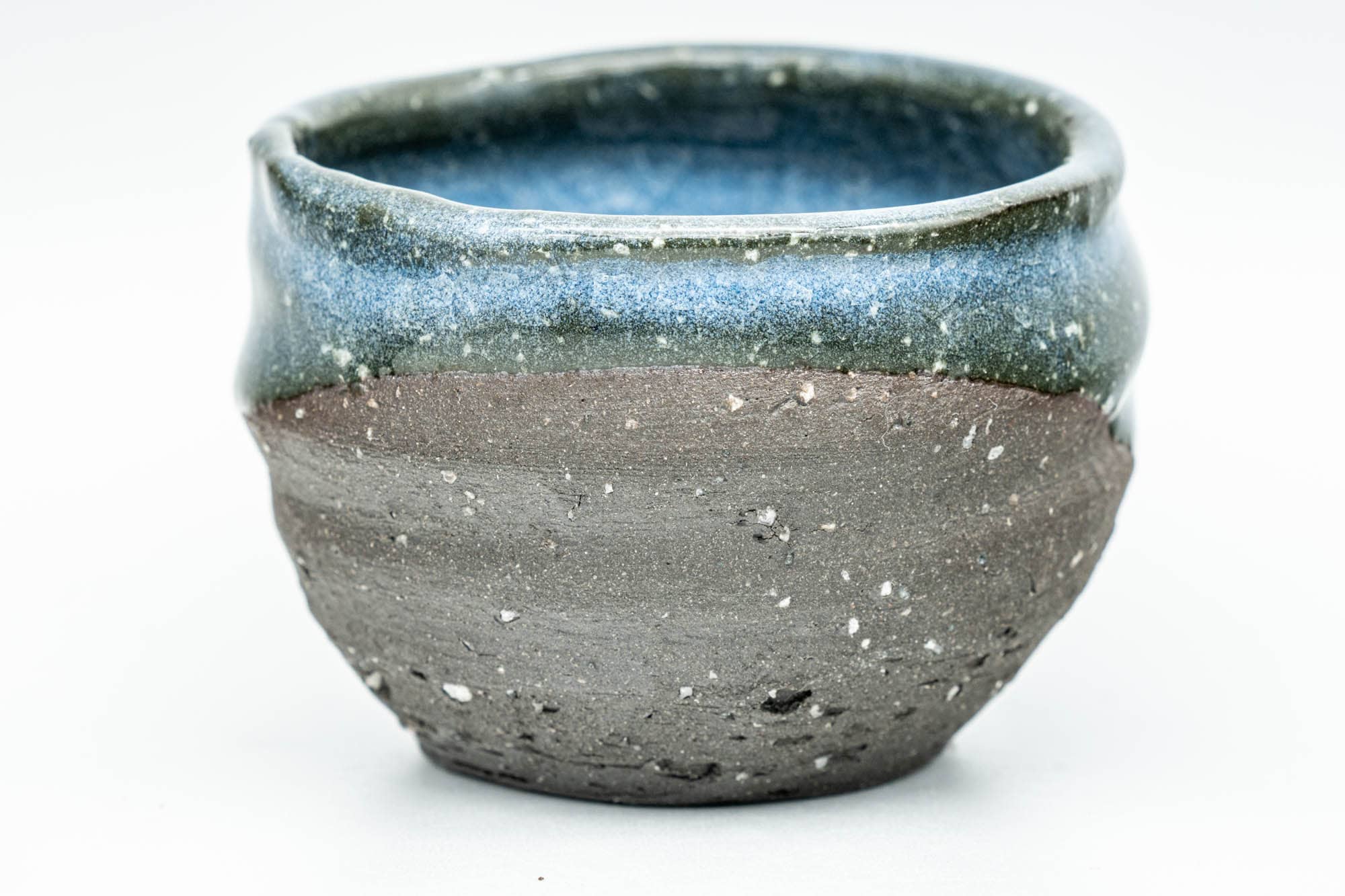 Japanese Teacups - Set of 3 Blue Celadon Snowflake Glazed Stoneware Guinomi - 60ml