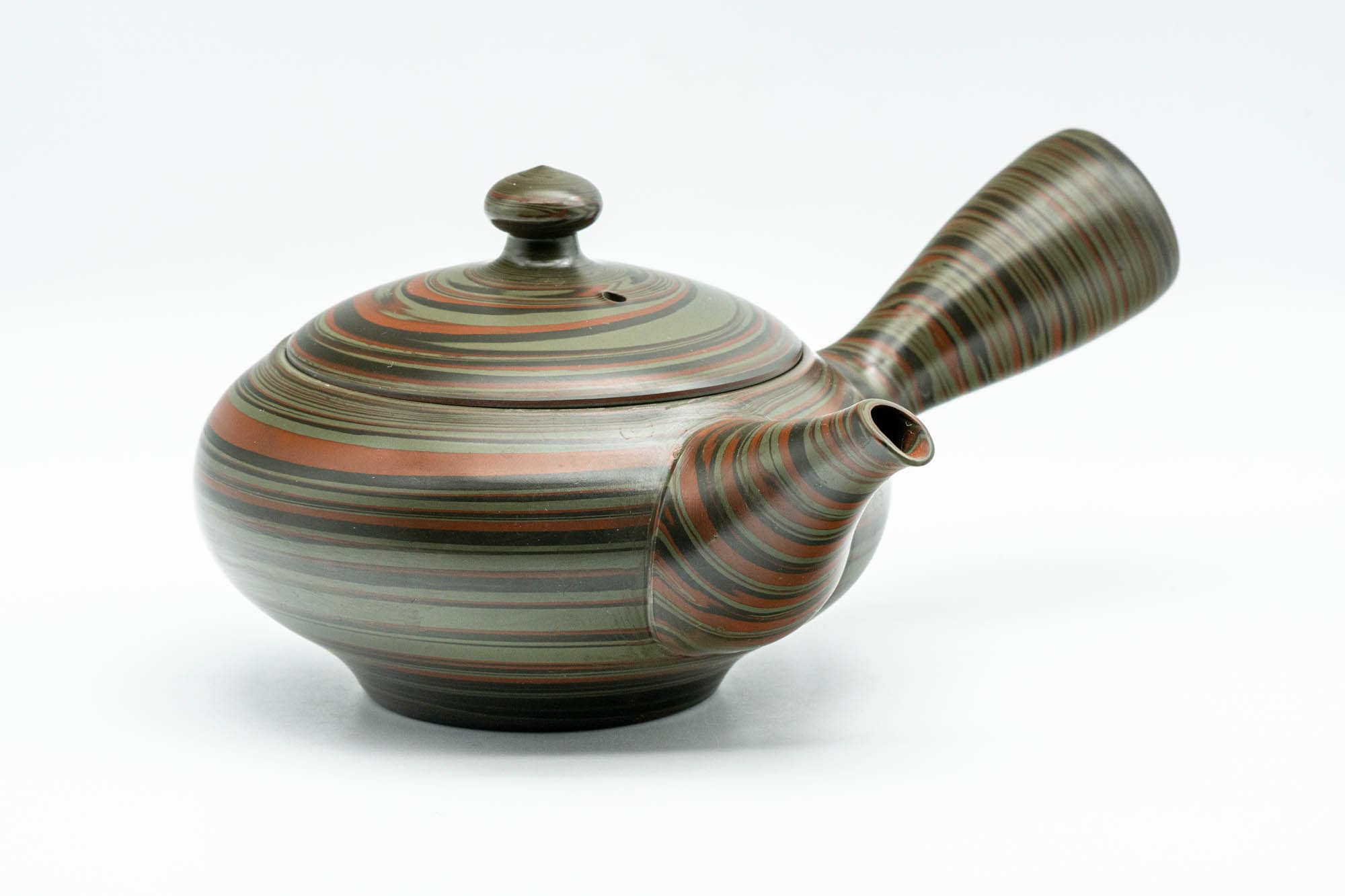 Japanese Kyusu - 雲仙窯 Unzen Kiln - Green Nerikomi Tokoname-yaki Debeso Teapot - 270ml