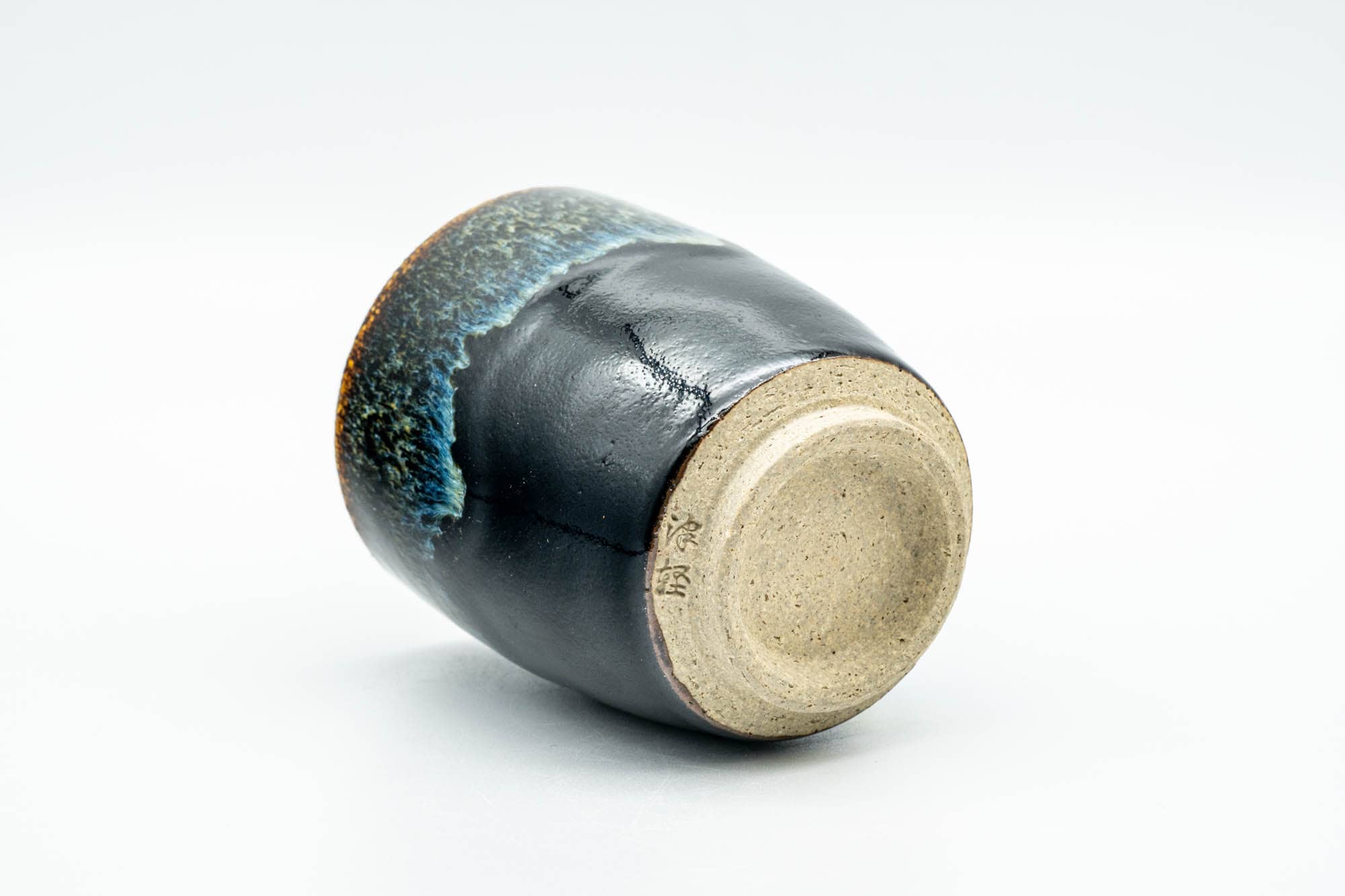 Japanese Teacup - Jet Black Blue Hare's Fur Drip-Glazed Yunomi - 150ml