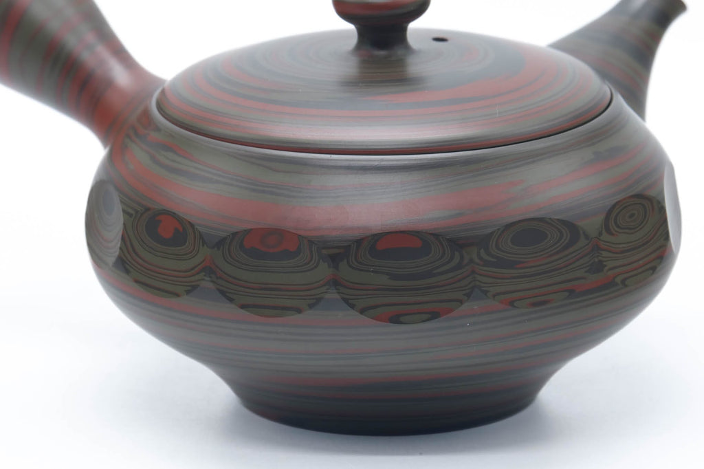 Japanese Kyusu - Red Green Faceted Nerikomi Tokoname Teapot - 270ml