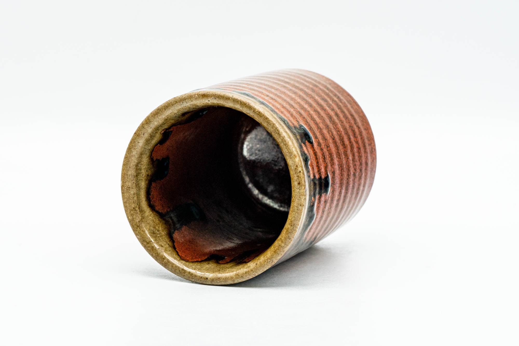 Japanese Teacup - Red Brown Drip-Glazed Spiraling Yunomi - 120ml
