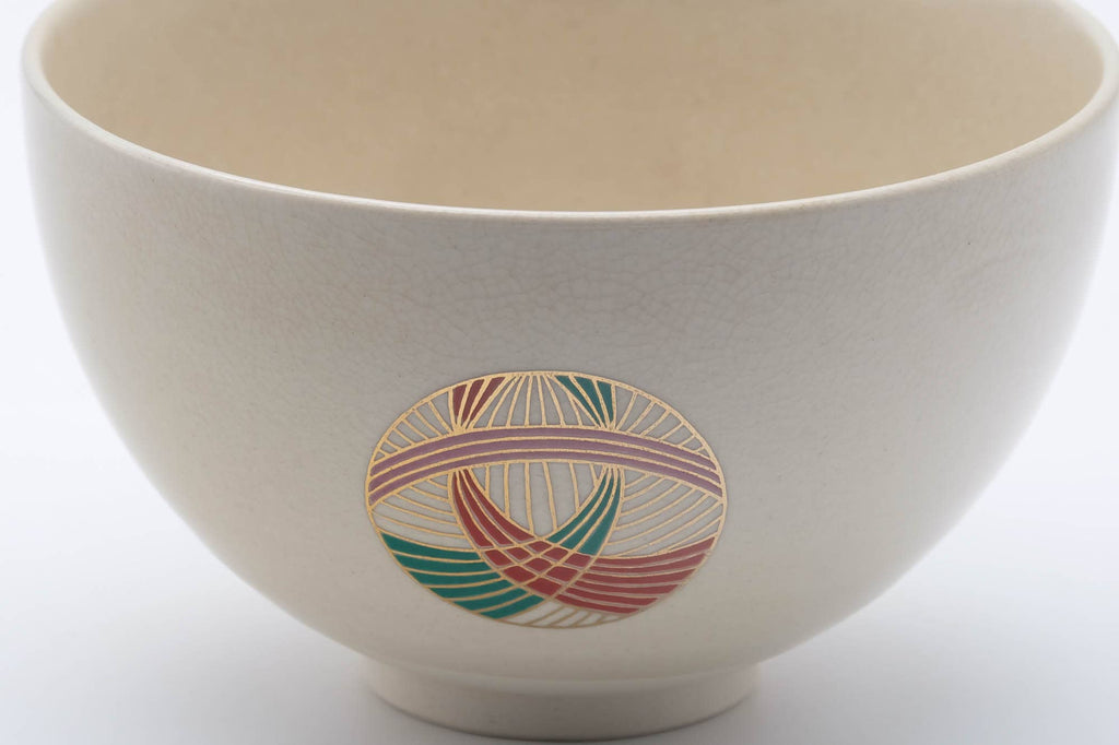 Japanese Matcha Bowl - Geometric Emblemed Kyo-yaki Chawan - 300ml