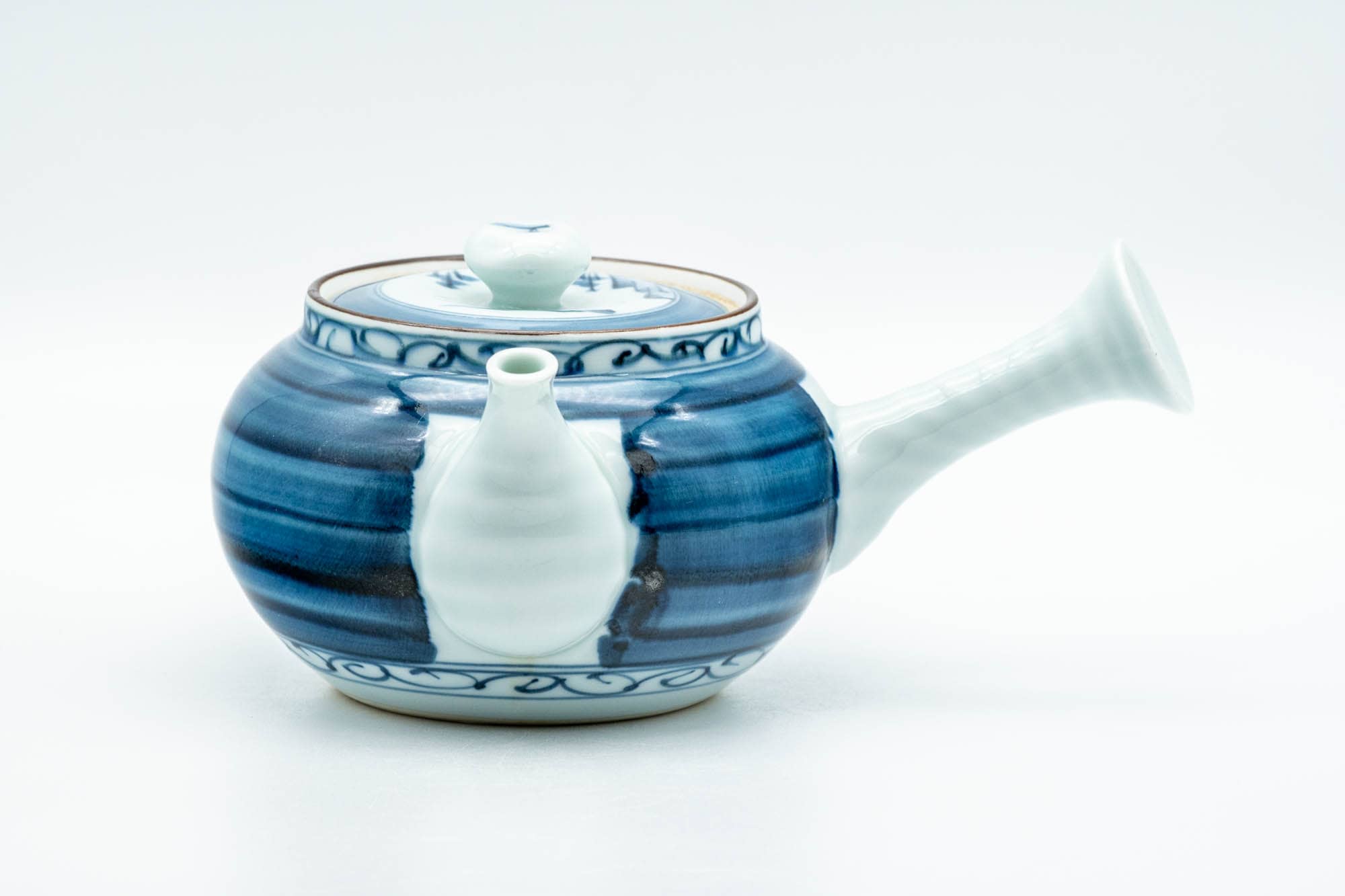 Japanese Kyusu - Blue Striped Village Arita-yaki Debeso Teapot - 300ml