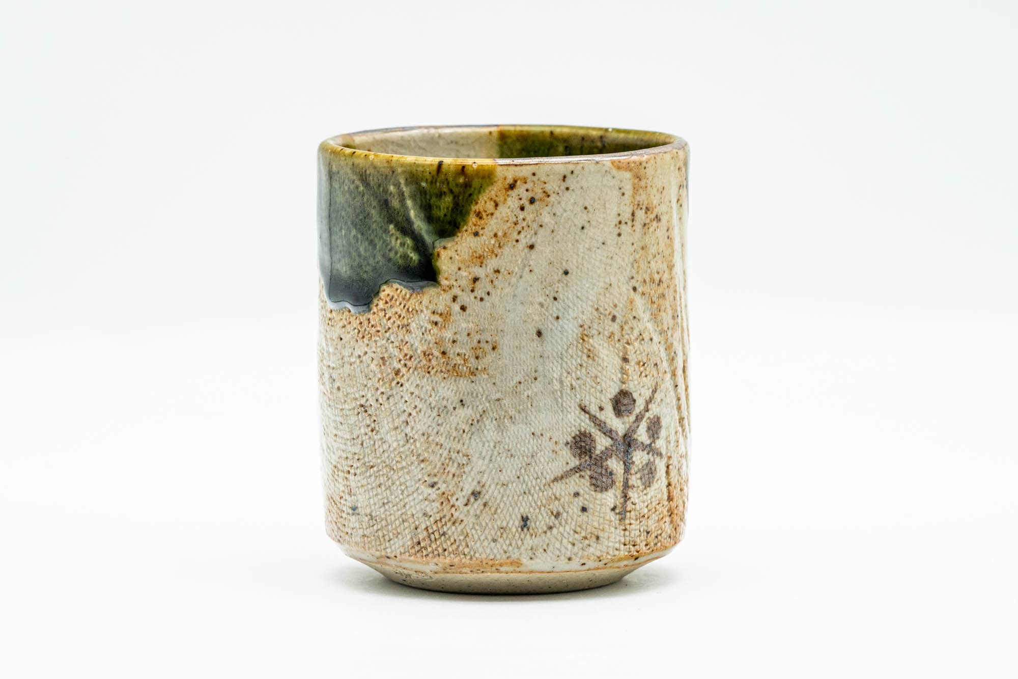 Japanese Teacup - Floral Green Glazed Oribe-yaki Yunomi - 145ml
