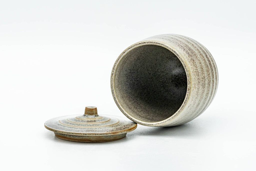 Japanese Teacup - Speckled Olive Green Spiraling Lidded Yunomi - 125ml