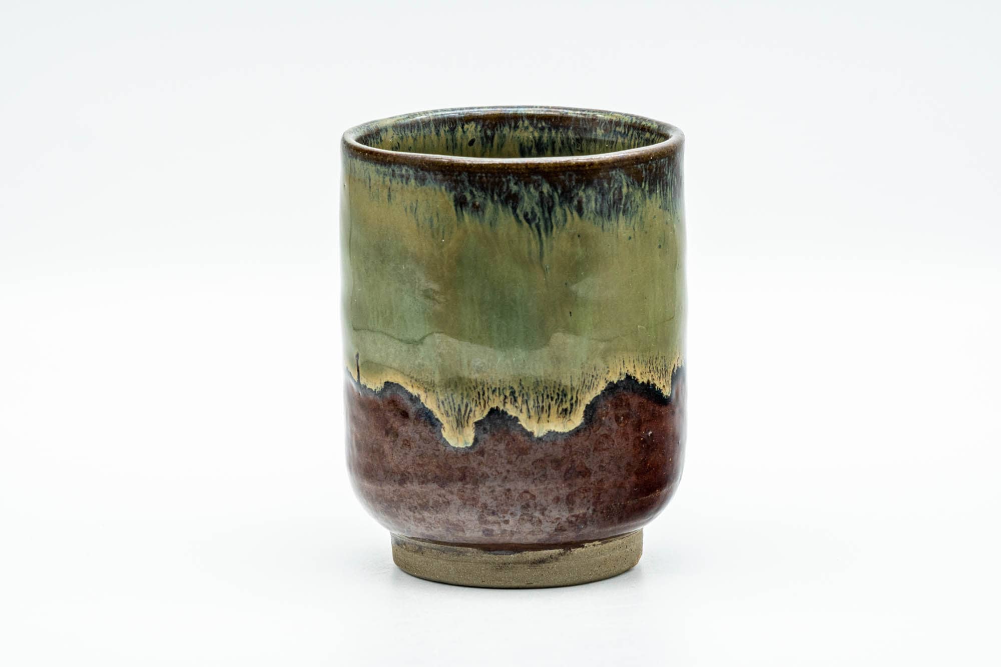 Japanese Teacup - Brown Green Hare's Fur Drip-Glazed Yunomi - 160ml
